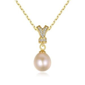 •Dainty Luxe & Design Golden Grace Freshwater Pearl & Zirconia Pendant Necklace